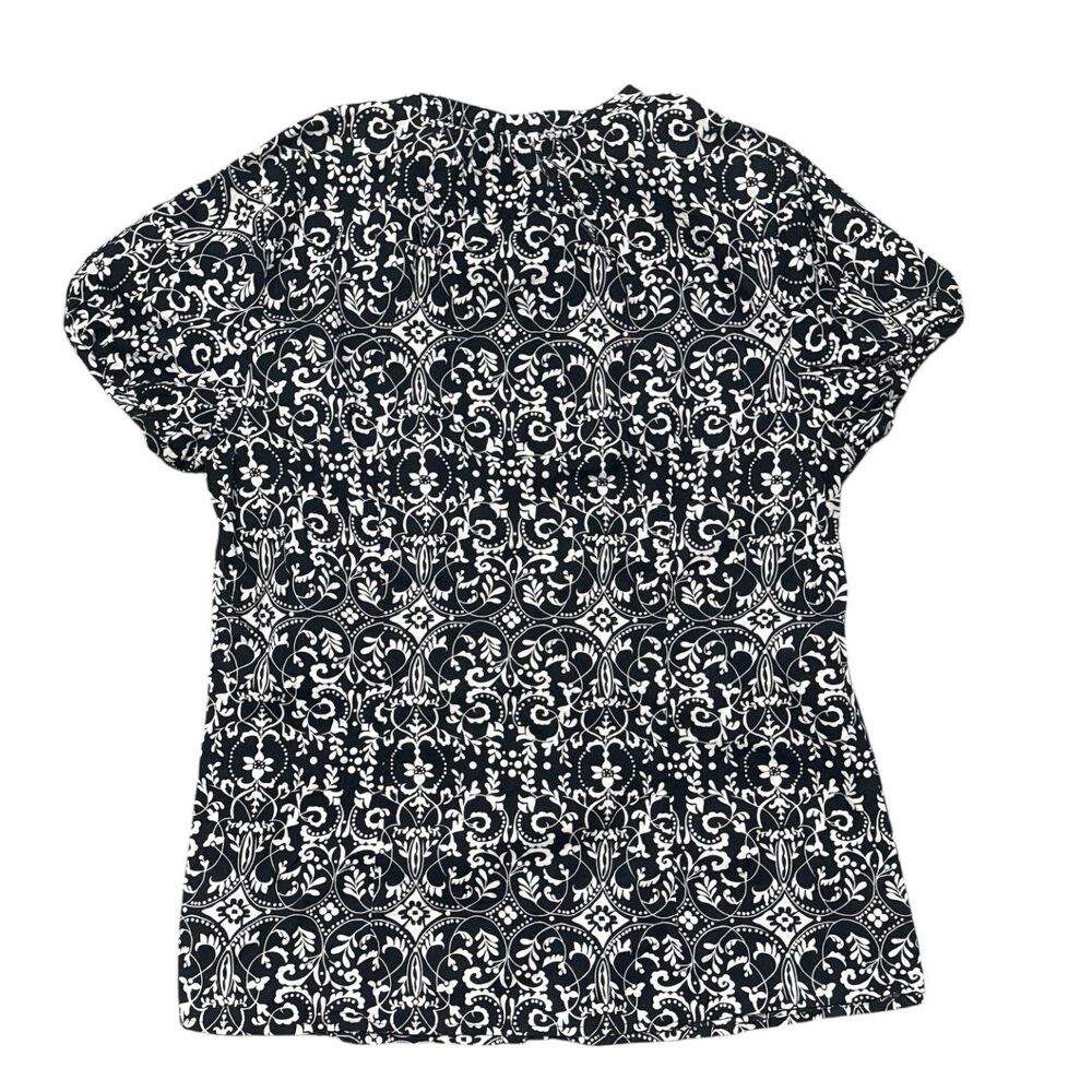 Saint Tropez West Blouse Women’s L Black White Floral Button Front Cotton